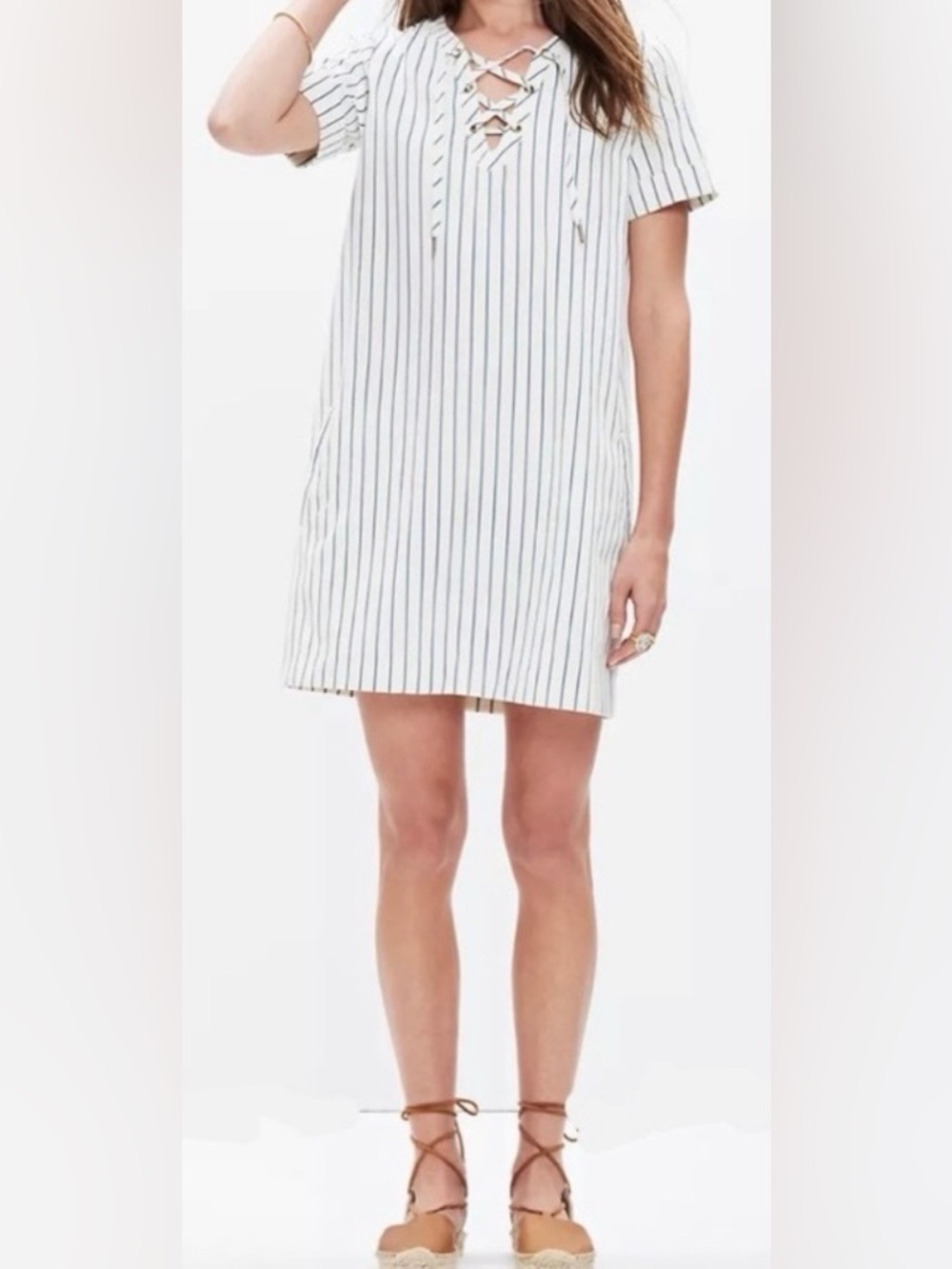 Madewell White Mini Skirt with Navy Stripes